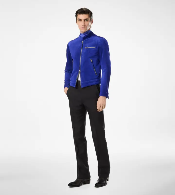 CASHMERE SUEDE BIKER ELECTRIC BLUE online
